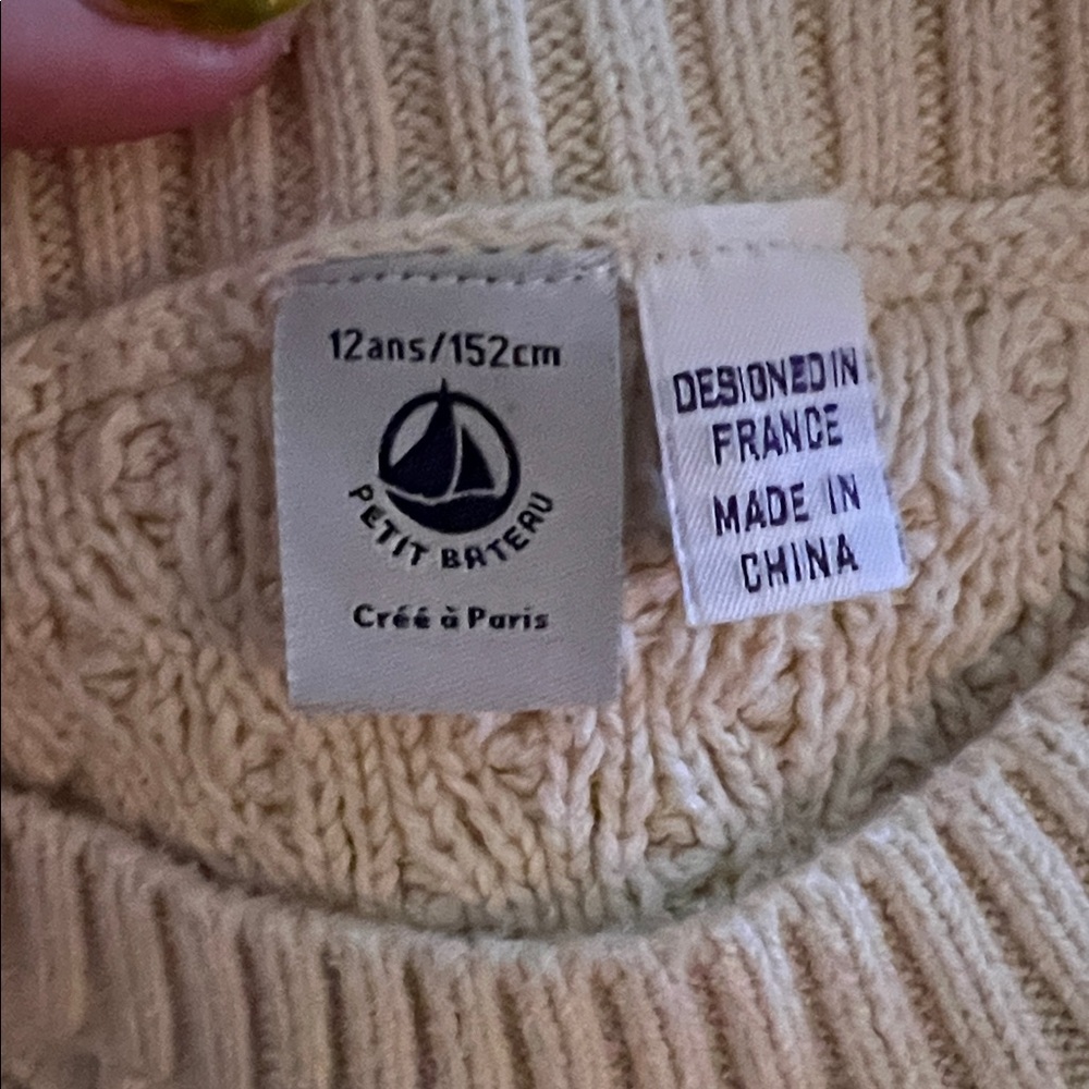 Petit Bateau Irish 100% Cotton Sweater for Children - Ivory Cable Knit Pullover